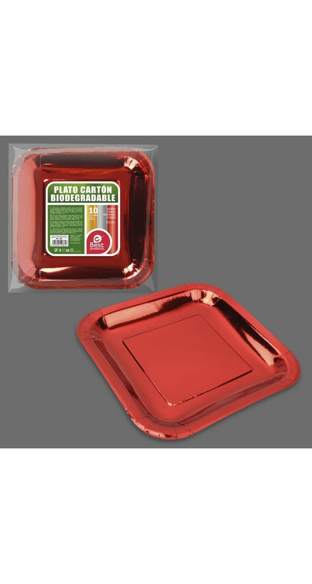 Metallic Red Square Paper Plate 23cm - 10pk
