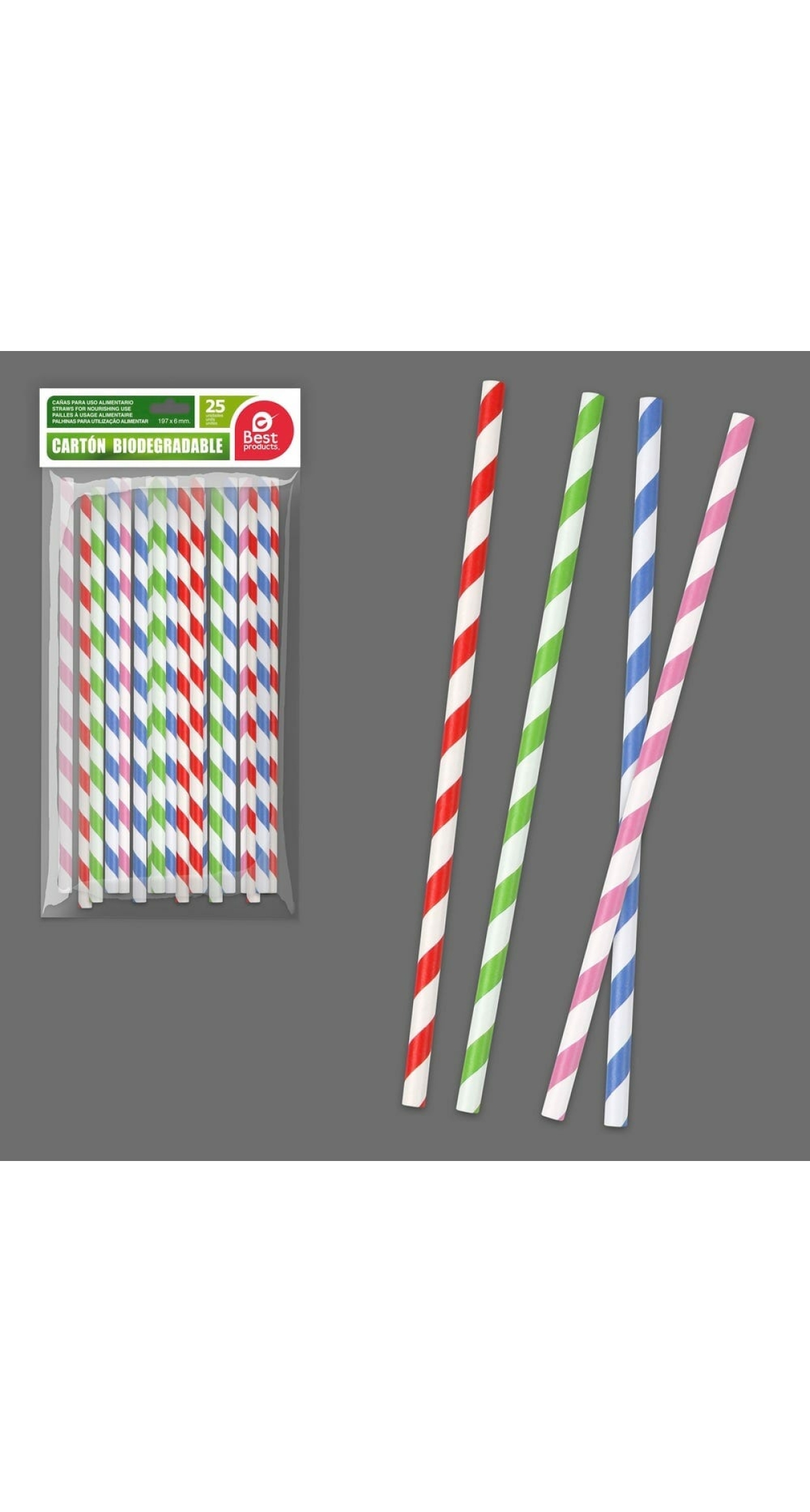 Rainbow Paper Straws 197x6mm - 25pk