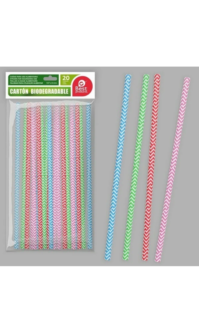 S/20 STRIPES COLOR CARDBOARD STRAWS 197 X 8 MM