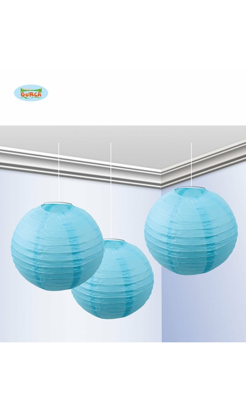 Light Blue Paper Lantern Decorations 25cm - 3pk