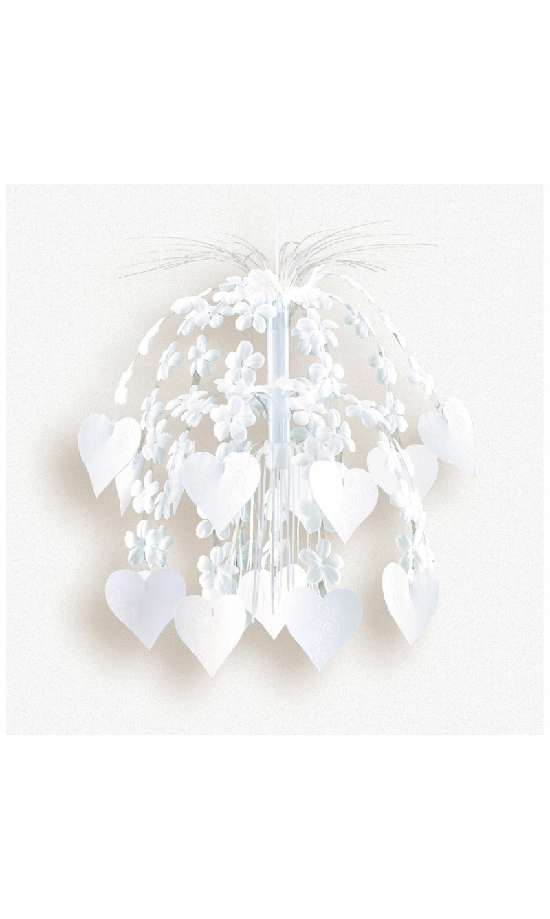 Cascade Hanging Decoration Flowers & Hearts White - 70cm
