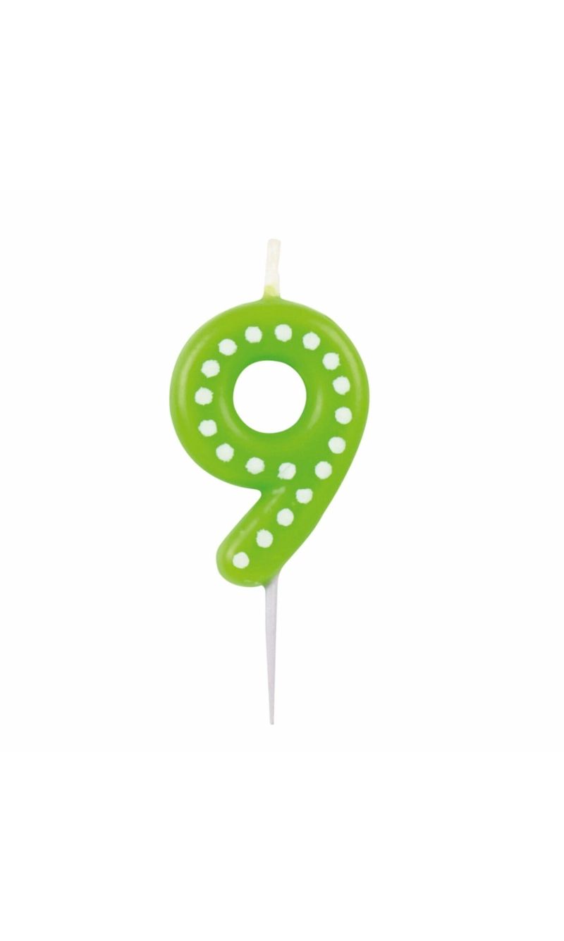 Numeral Candle 9 Dots & Stripes Height 6.5 cm