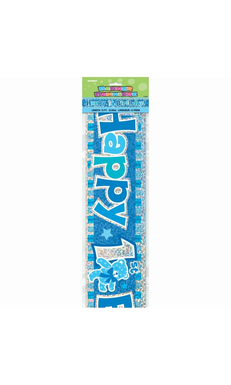 Happy 1st Birthday Blue Prism Banner - 12 ft