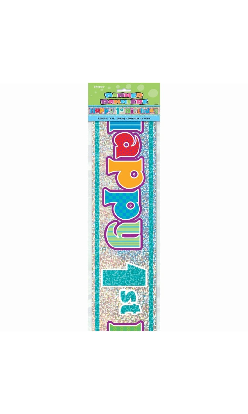 Happy 1st Birthday Prism Banner - 12 ft