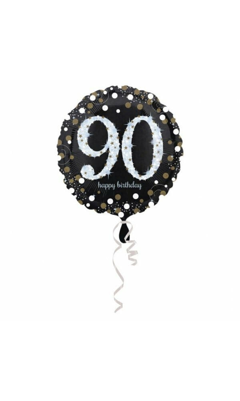 90 Happy Birthday Black/Silver Foil Balloon 18'' - 45cm