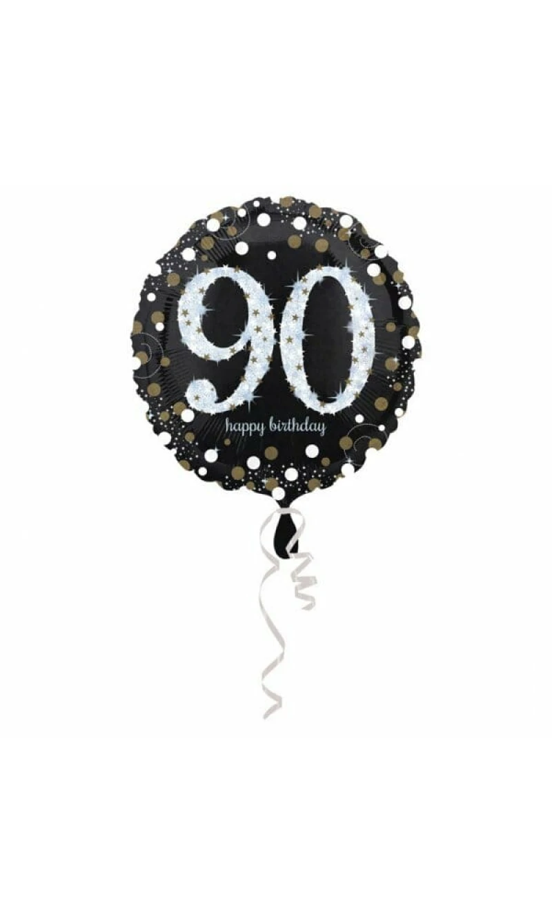 90 Happy Birthday Black/Silver Foil Balloon 18'' - 45cm