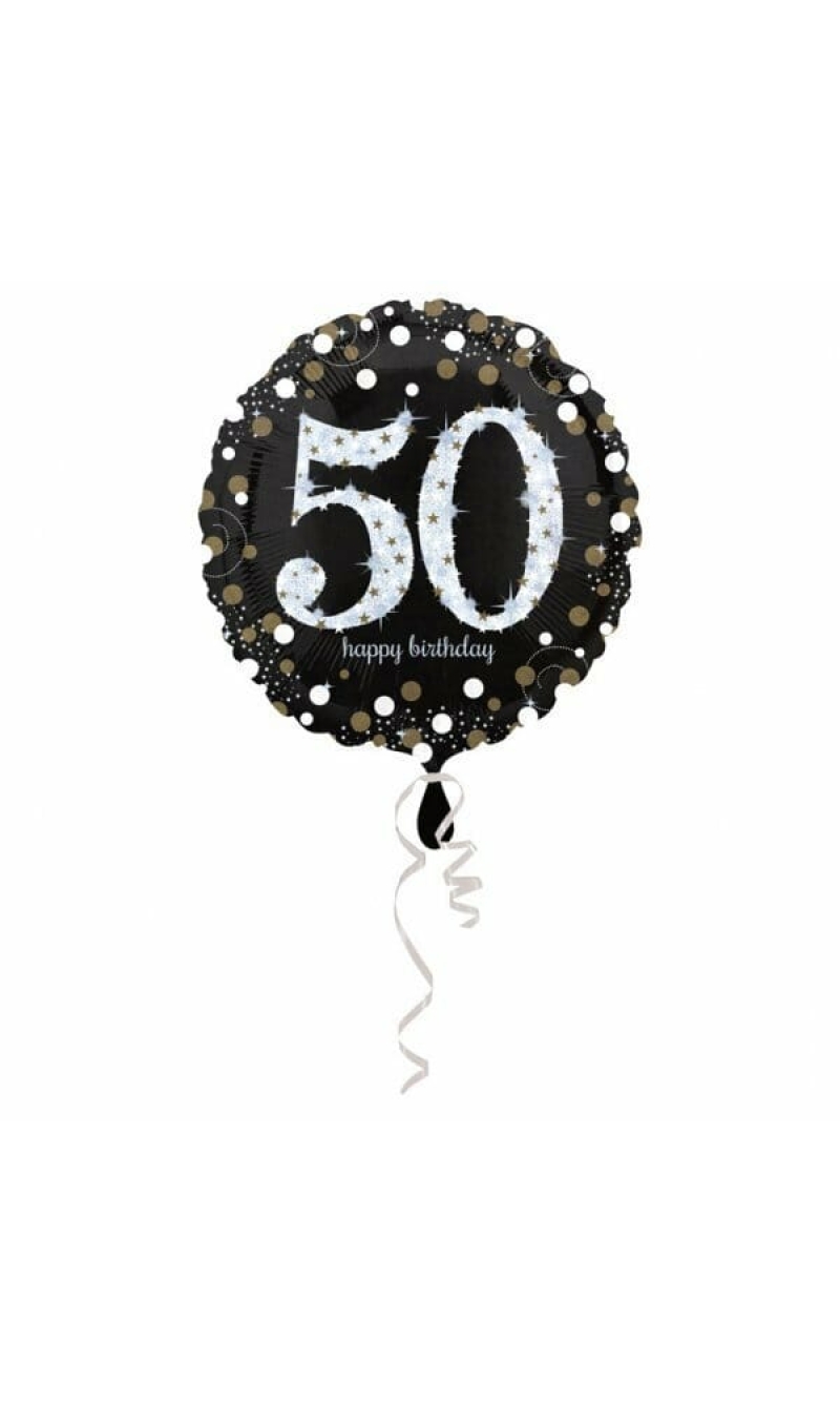 50 Happy Birthday Black Foil Balloon 18'' - 45cm