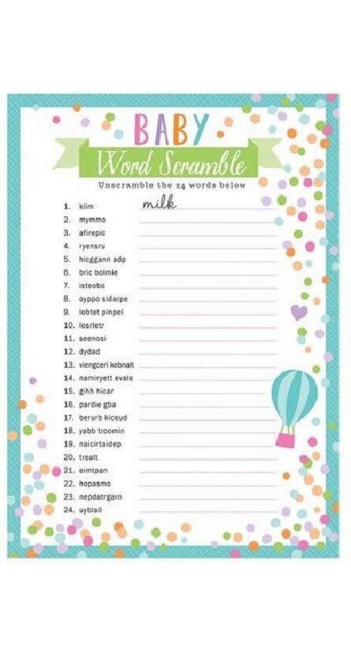 Baby Shower Word Game - 24pc