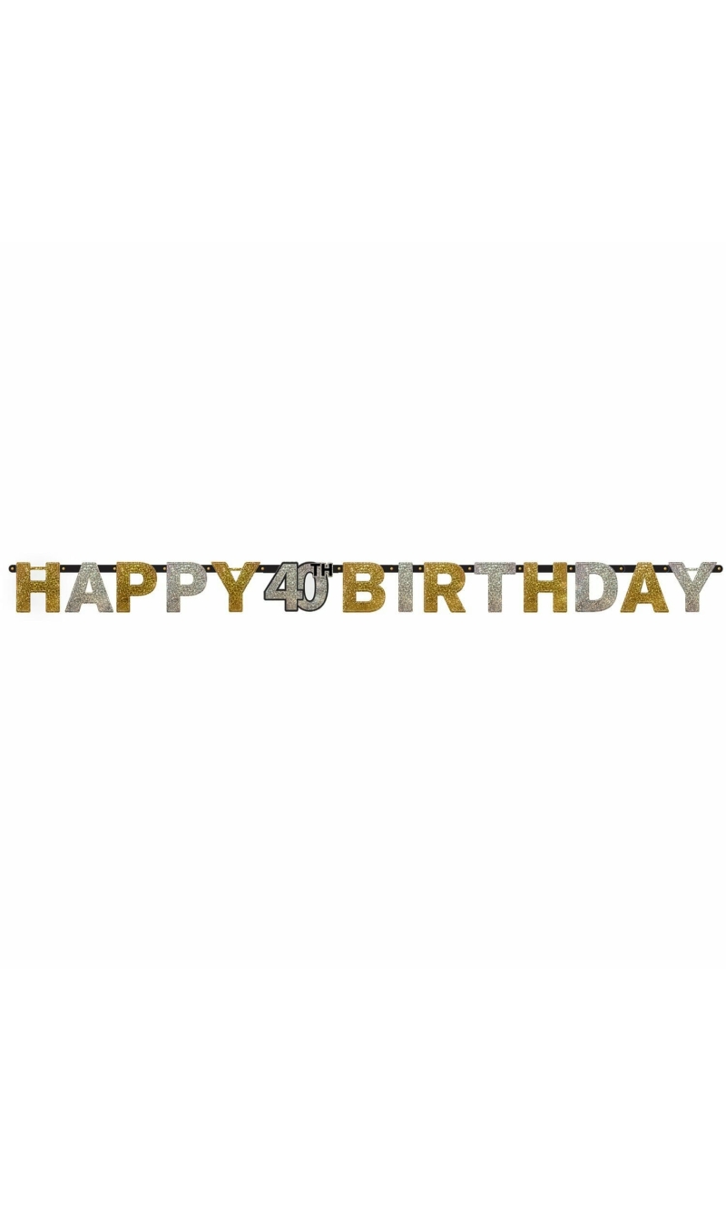 40th Gold Sparkling Celebration Paper Letter Banner - 2.13m
