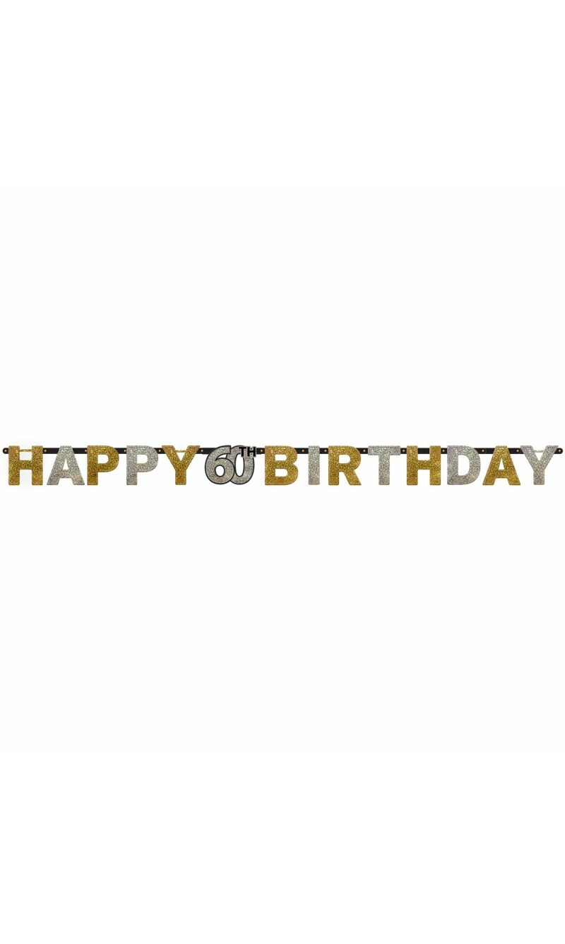 60th Gold Sparkling Celebration Paper Letter Banner - 2.13m