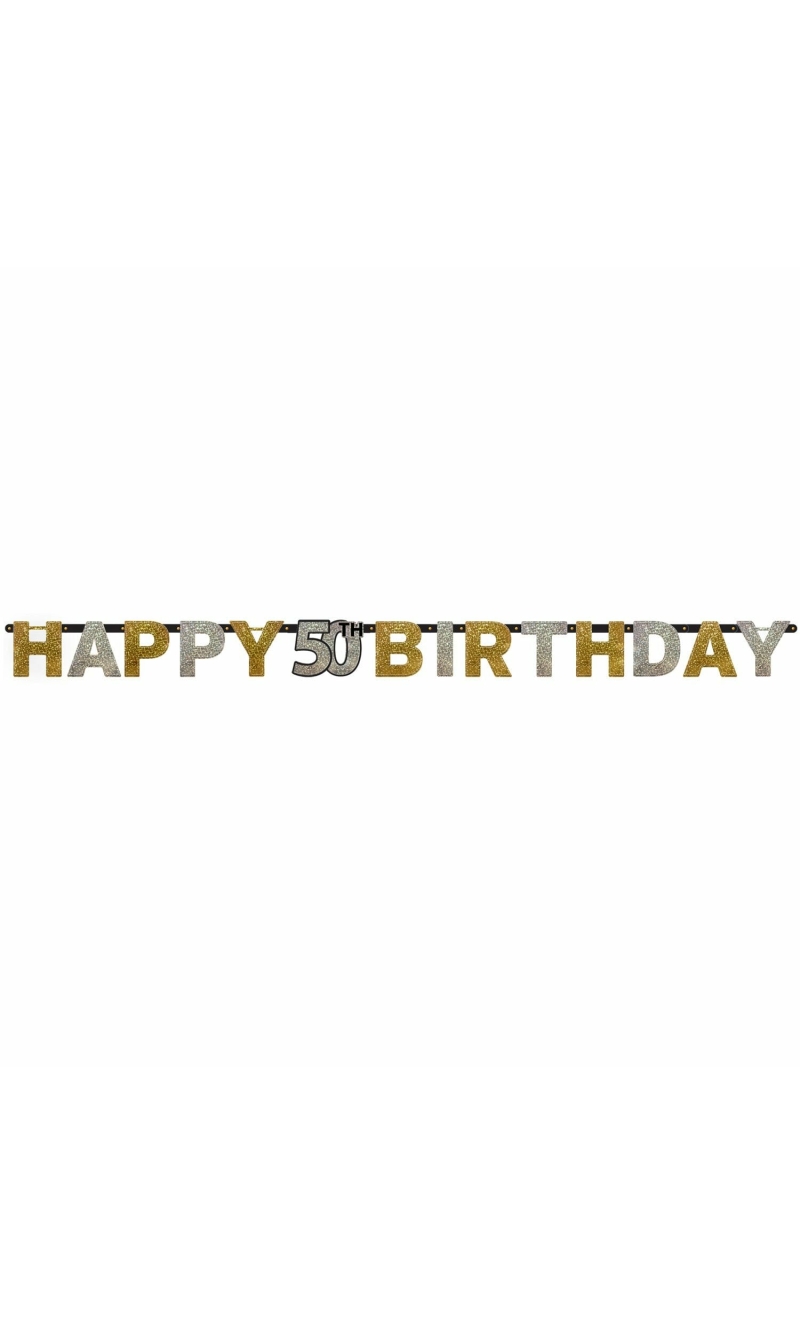 50th Gold Sparkling Celebration Paper Letter Banner - 2.13m