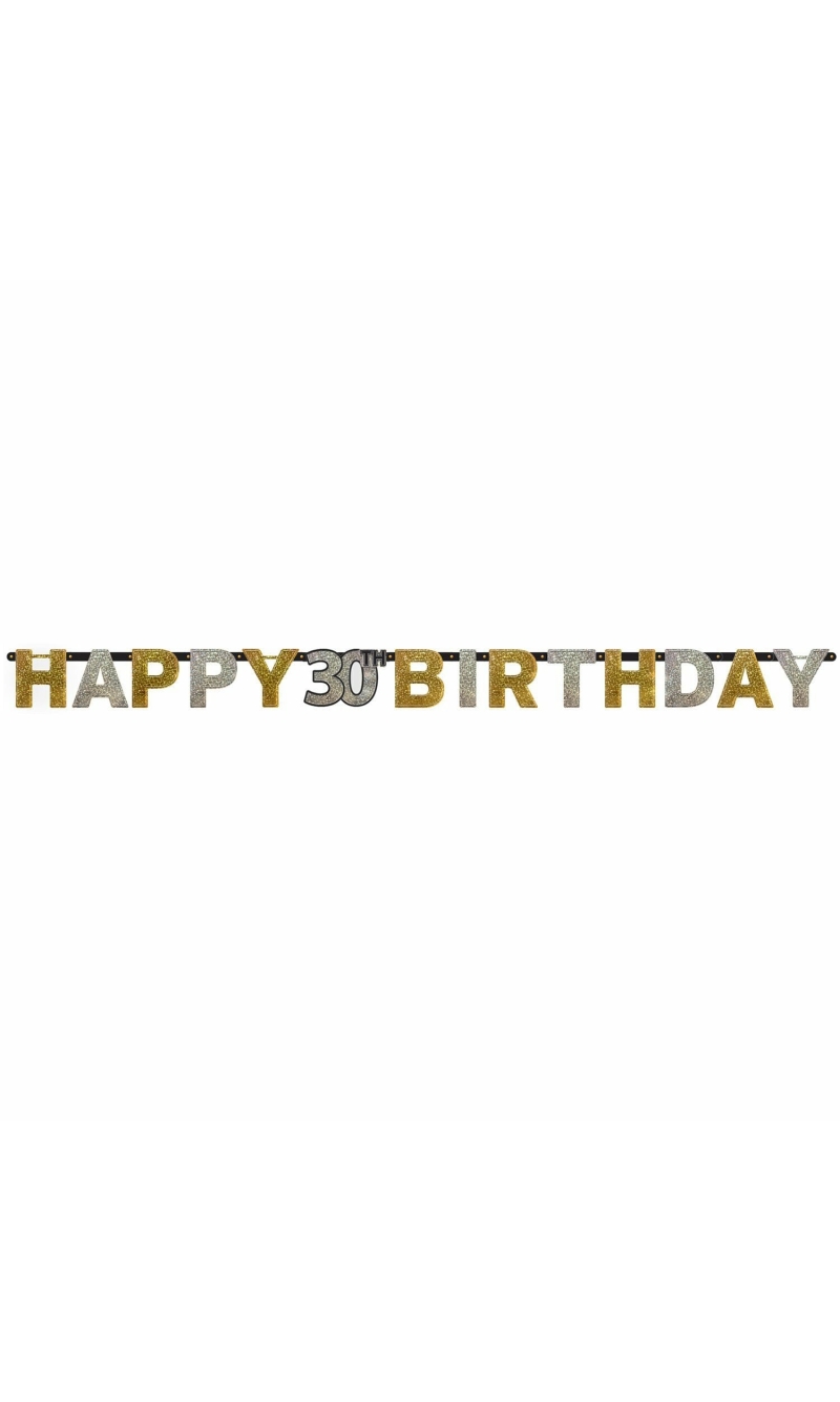 30th Gold Sparkling Celebration Paper Letter Banner - 2.13m