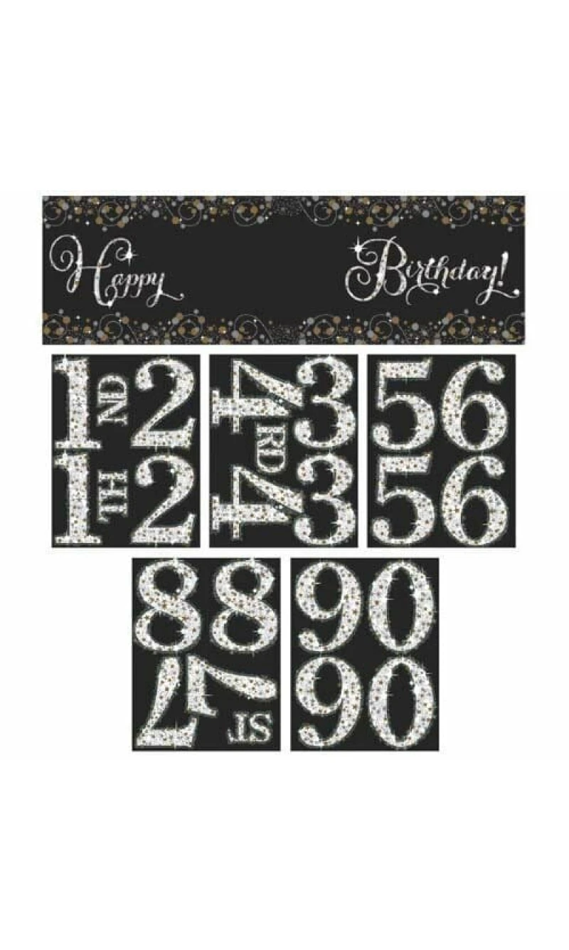 Sparkling Gold Celebrations Add Any Age Giant Happy Birthday Banner -  165.1cm x 50.8cm