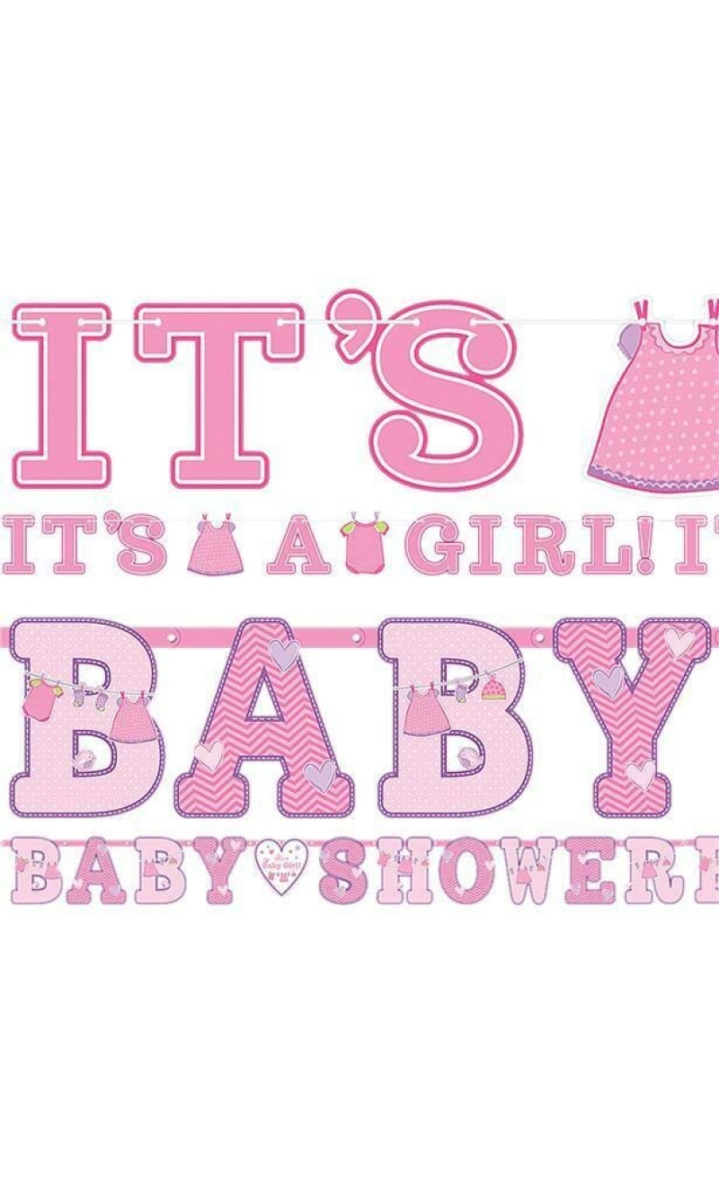 It's A Girl Baby Shower With Love Letter Banner - 2pcs