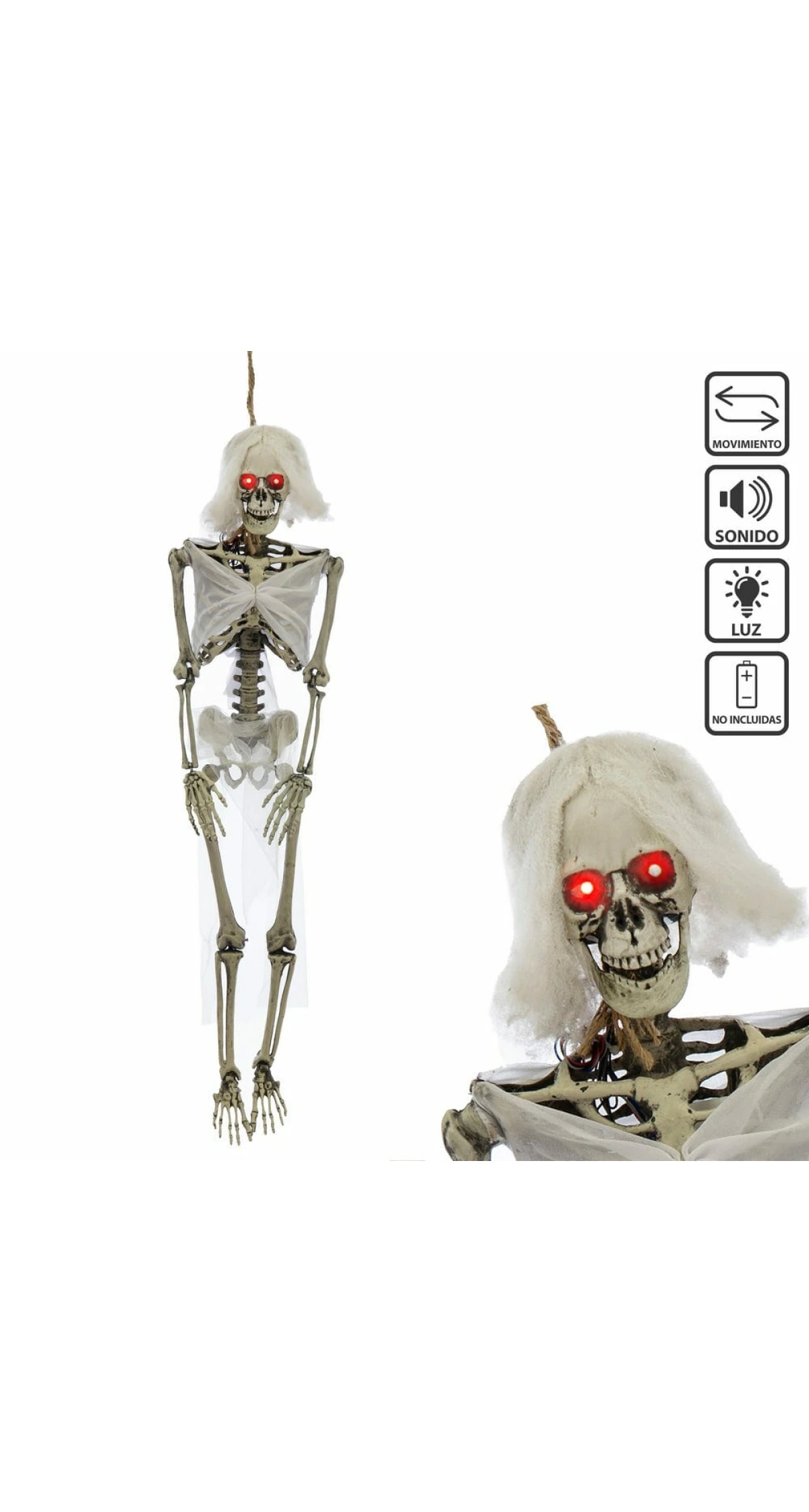 Hanging Skeleton Bride with Light Sound & Movement - 25x13x100cm