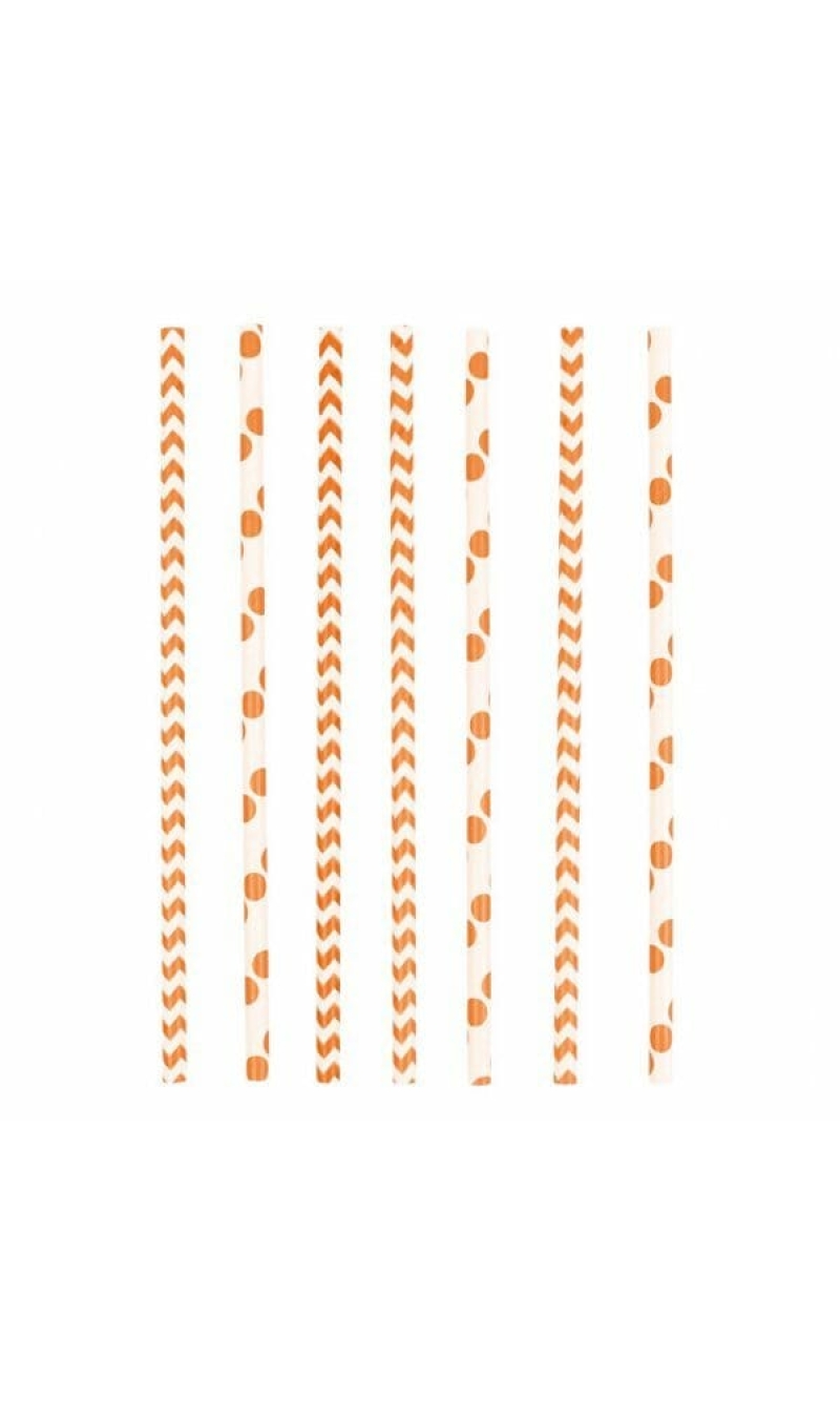 Orange Peal Dots & Chevron Paper Straws 19.5 cm - 24pk