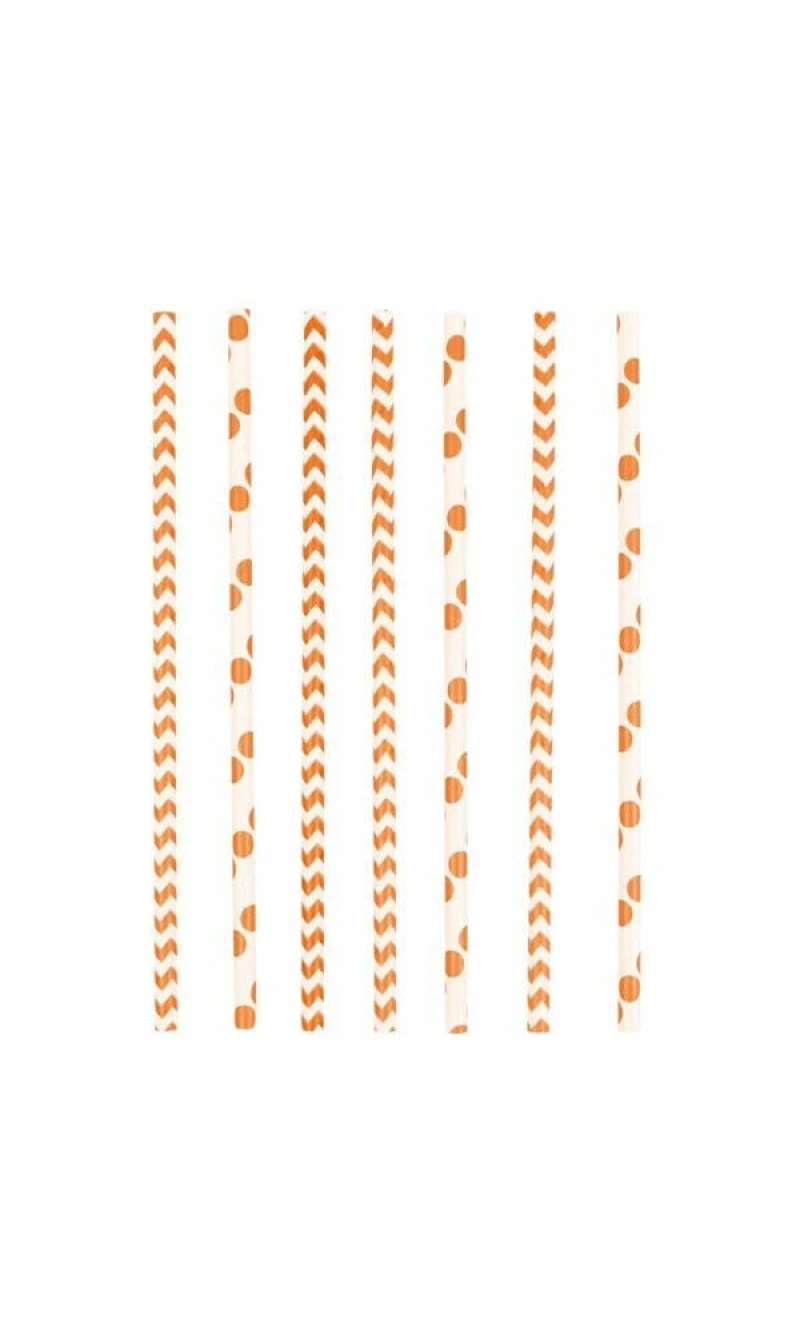 Orange Peal Dots & Chevron Paper Straws 19.5 cm - 24pk
