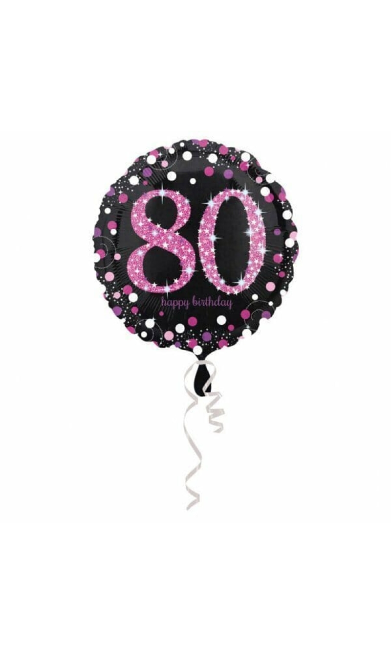 80 Happy Birthday Black/Pink Foil Balloon 18'' - 45cm