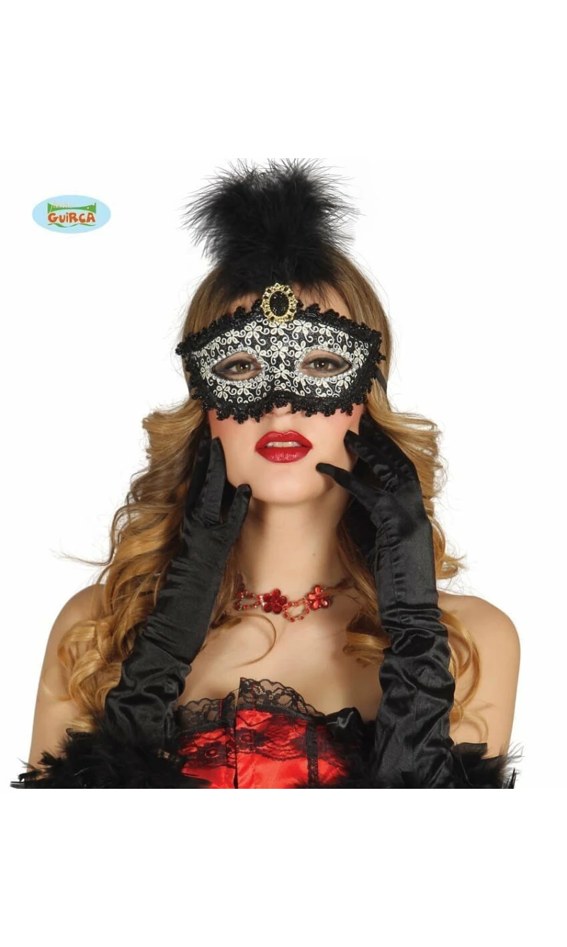 Venetian Feathered Black & Gold Mask (Antifaz Veneciano) - Adult One Size