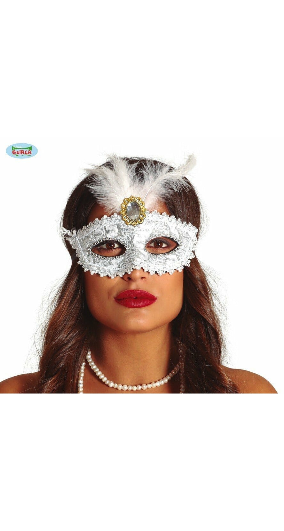 Venetian Feathered White Mask - Adult One Size