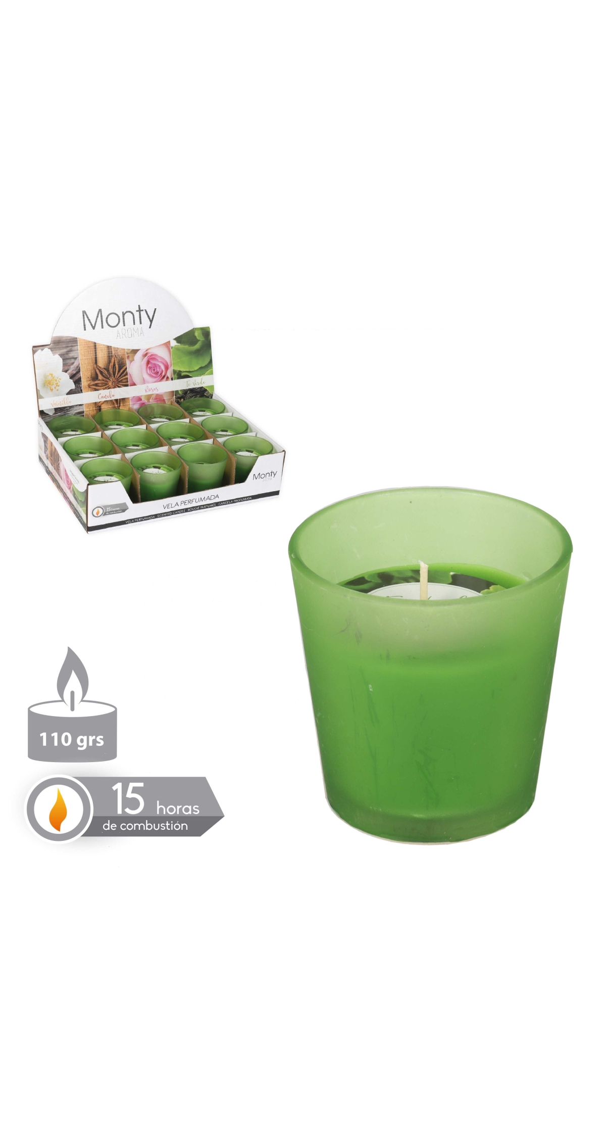 VELA TARRO CRISTAL PERFUMADA VERDE 7,50 X 7,50 CM