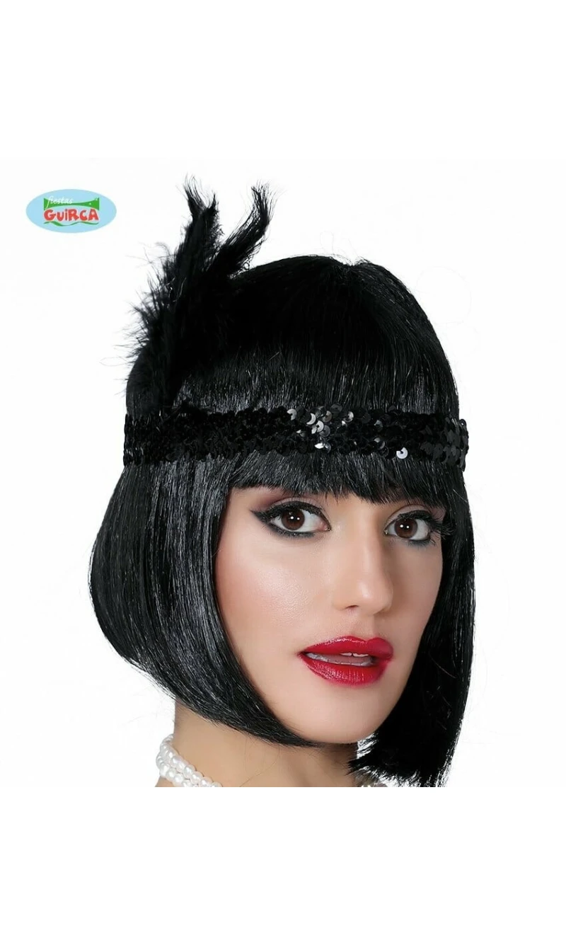 Charleston Black Headband with Feathers