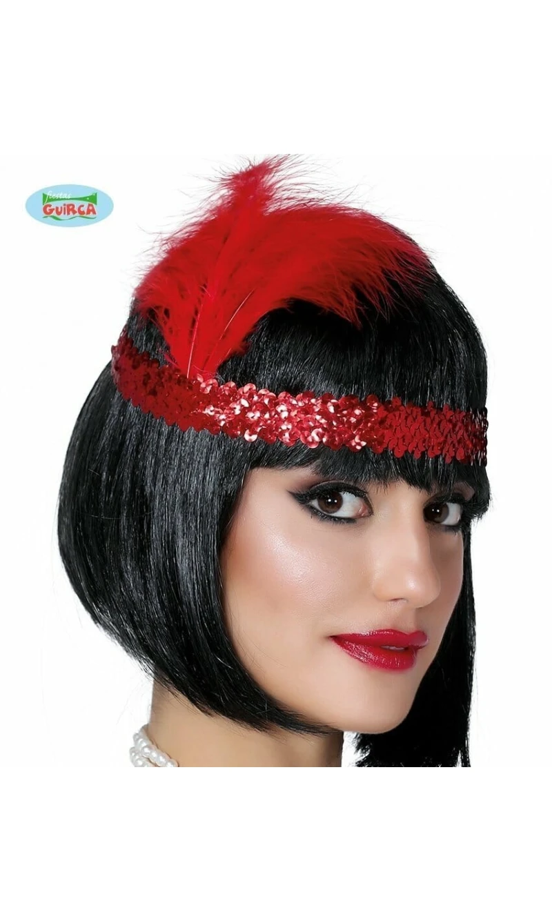 Charleston Red Headband with Feathers