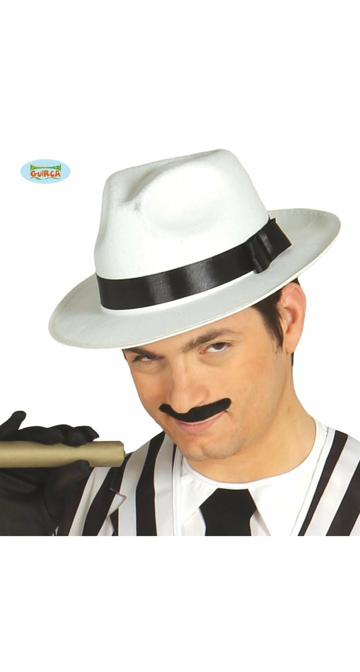 White Gangster Hat With Black Ribbon