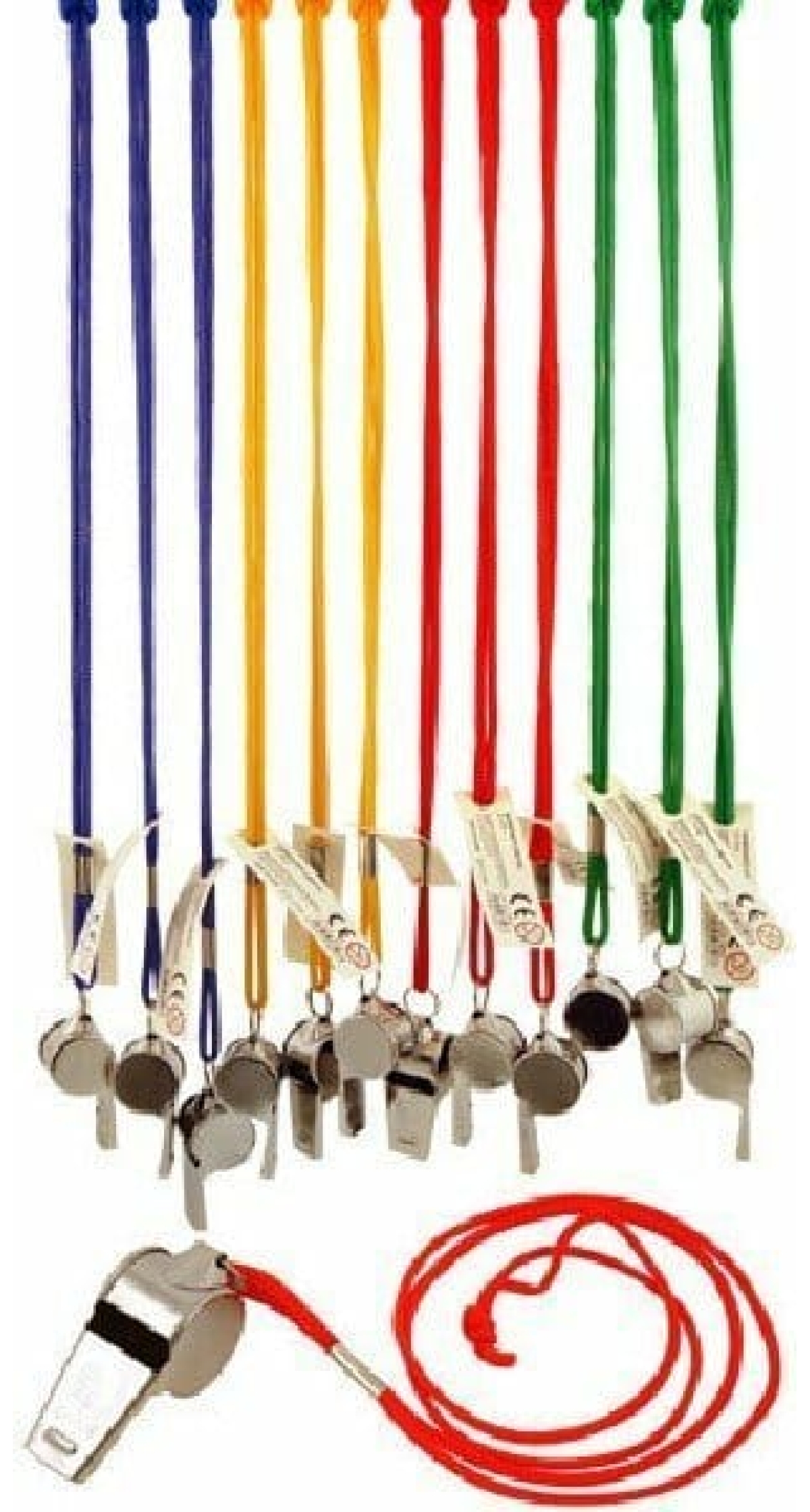 Silver Whistle With Assorted Lanyard Colours - 1pk
