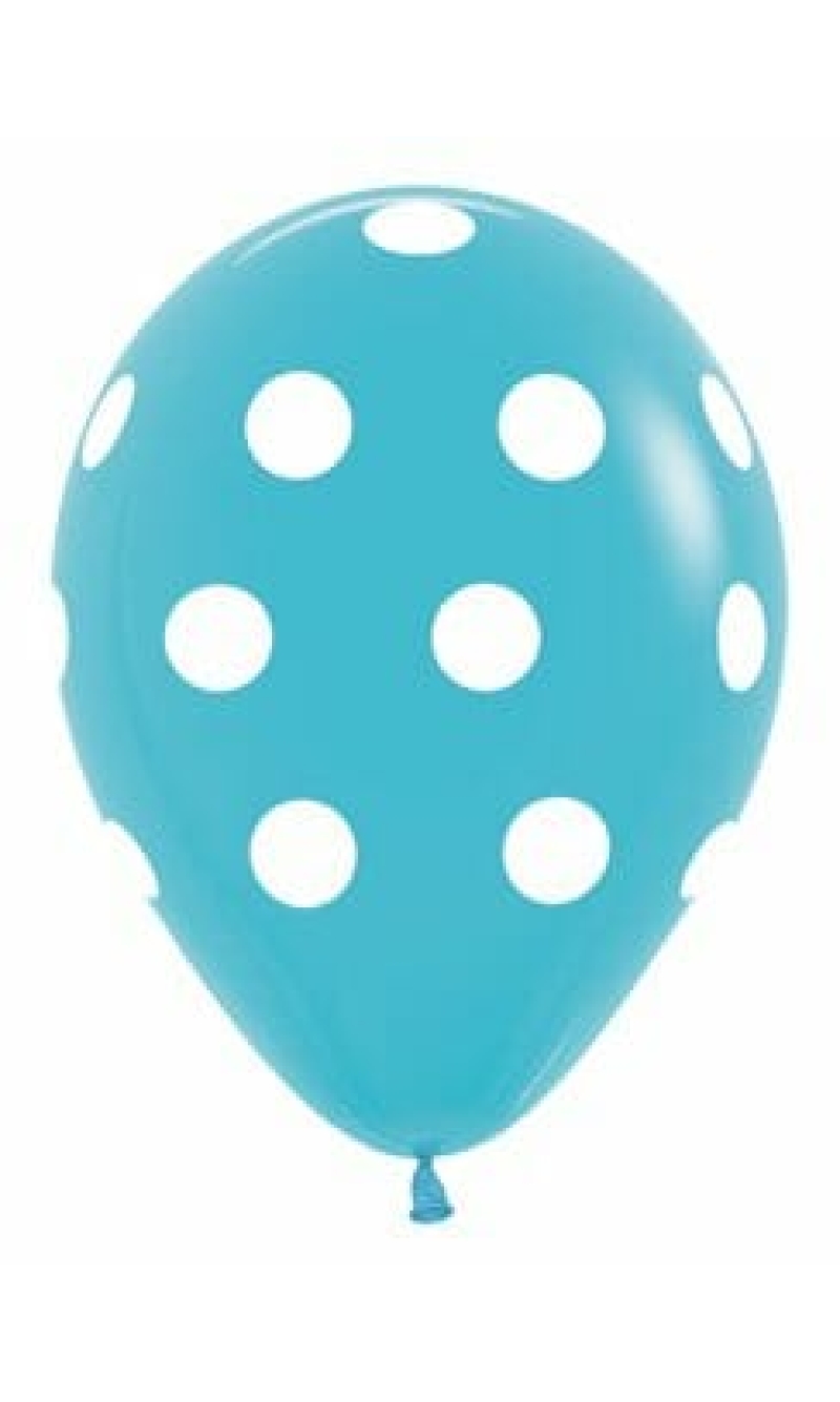 Fashion Solid - Carribean Blue with White Polka Dots 12" Balloon