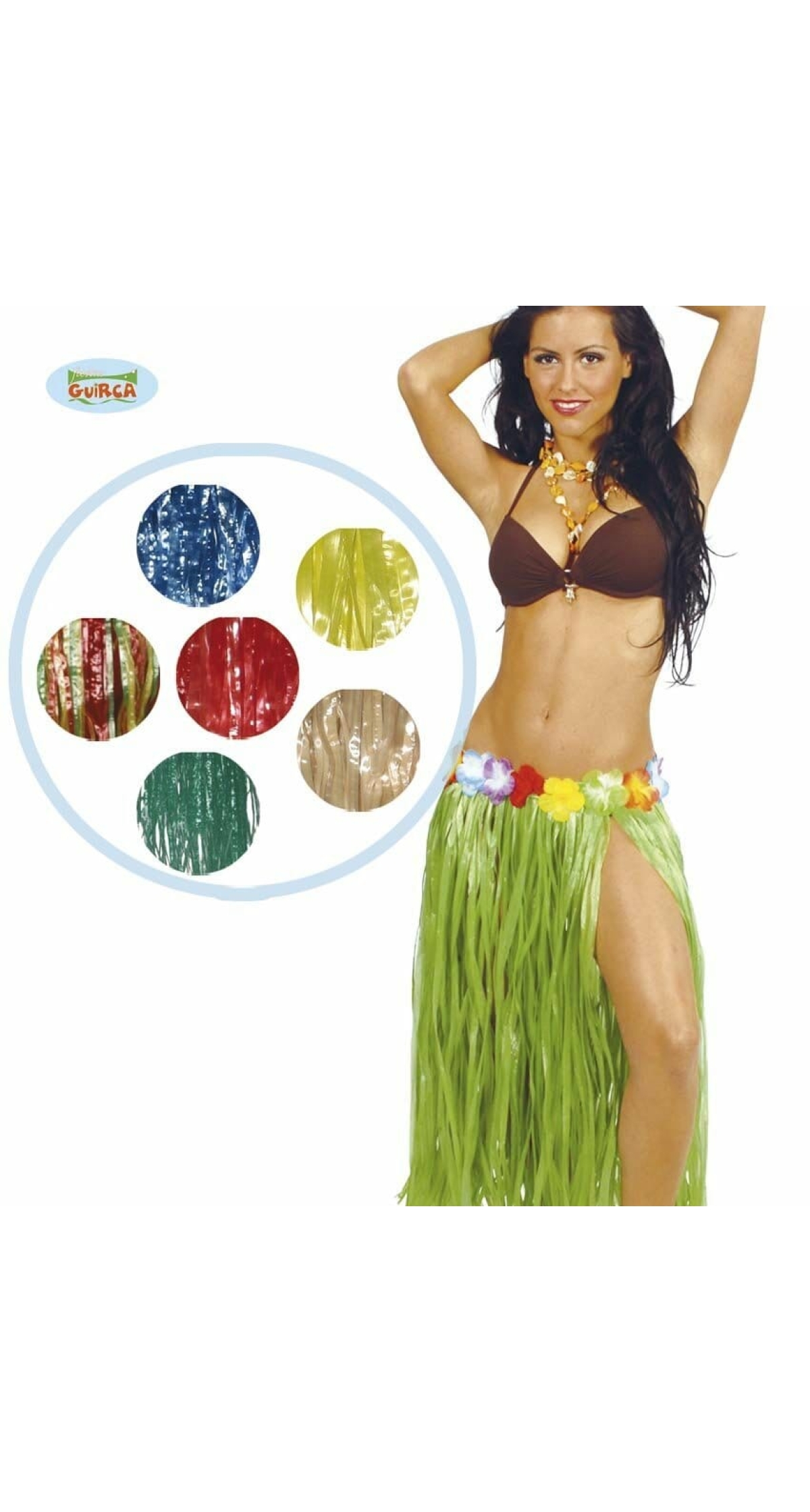 Hawaiian Yellow Hula Skirt With Flowers 75cm Long - Adult One Size