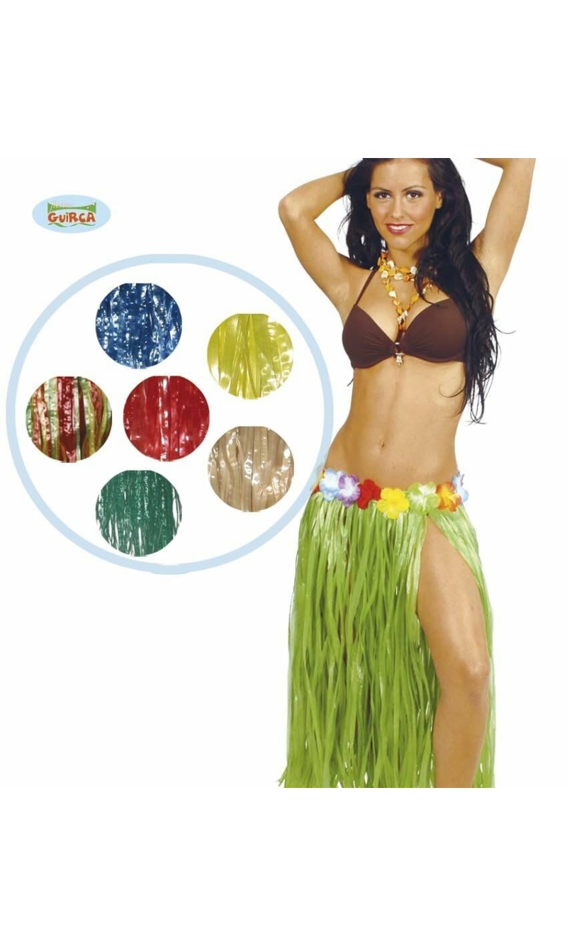 Hawaiian Yellow Hula Skirt With Flowers 75cm Long - Adult One Size