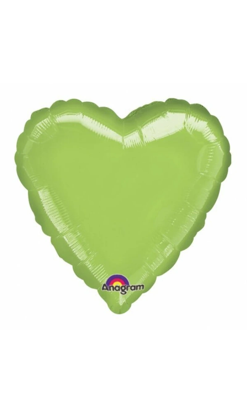 Metallic Lime Green Heart Foil Balloon 9" (23cm)