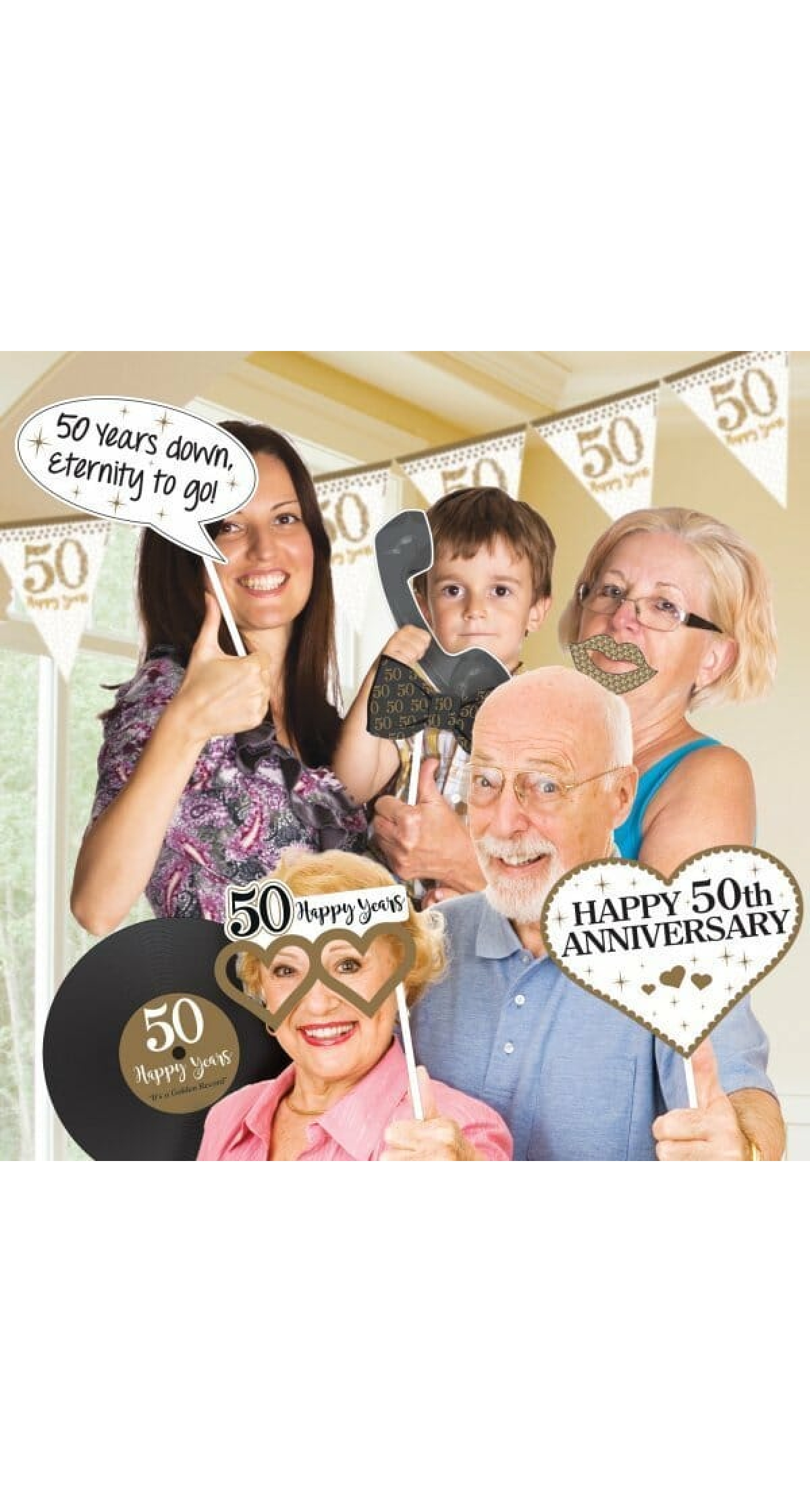 Photo Booth Kit Gold 50th Anniversary - 12pk