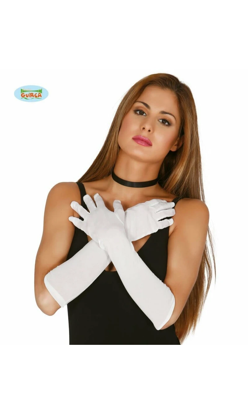 White Long Gloves 46cm - One Size