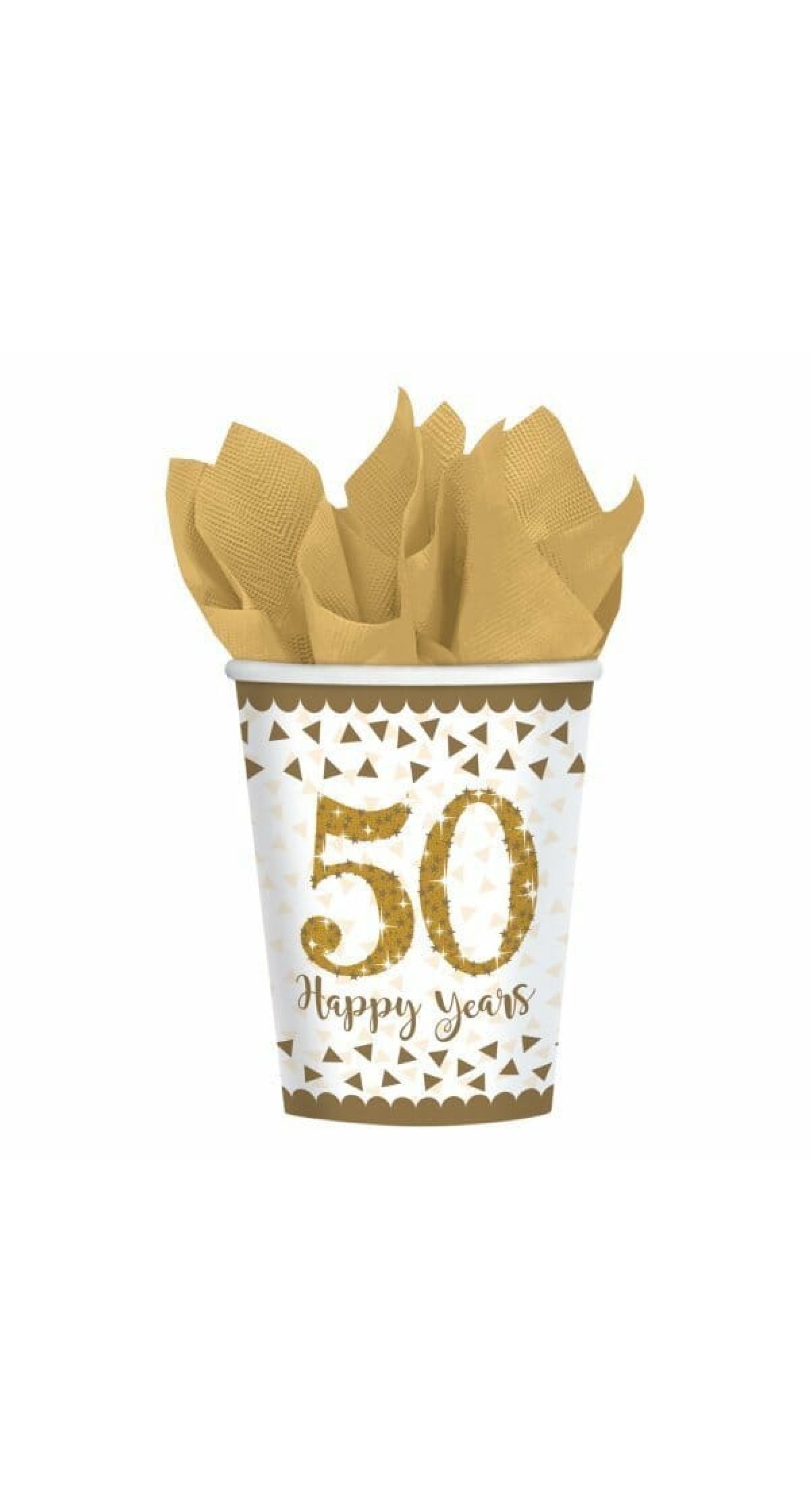 Gold 50th Anniversary Paper Cups 266ml -  8pk