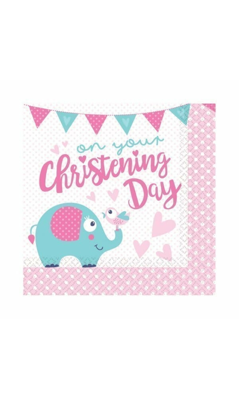 Baby Christening Day Pink Lunch Napkins 32.7cm x 32.7cm - 16pk