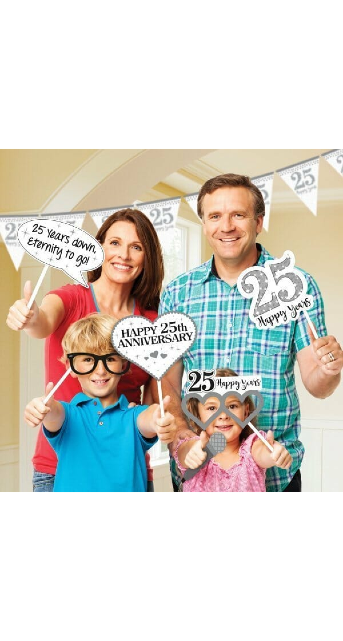Photo Booth Kit Silver 25th Anniversary - 12pk