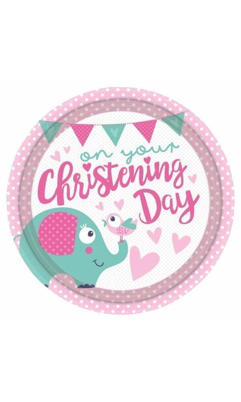 Baby Christening Day Pink Plates 23cm - 8pk