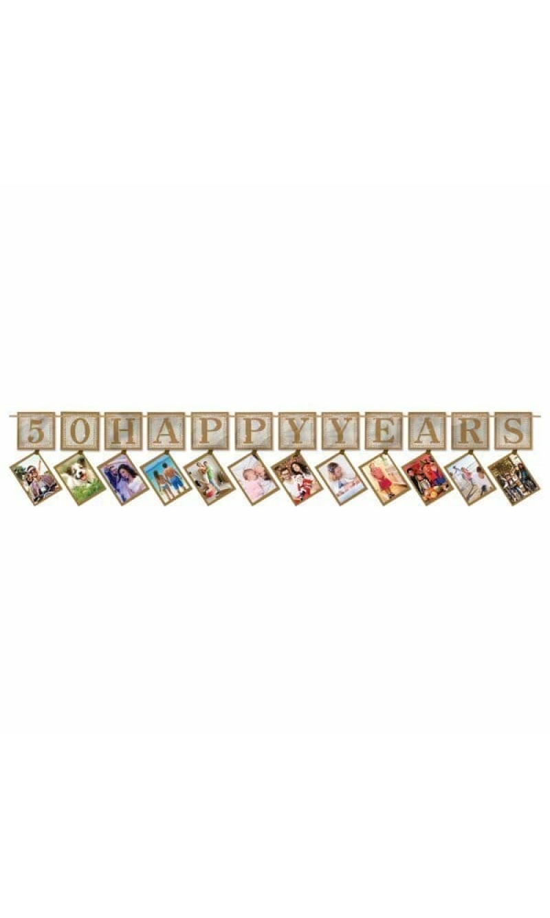 50th Gold Sparkling Wedding Anniversary Photo Garland - 12 Feet