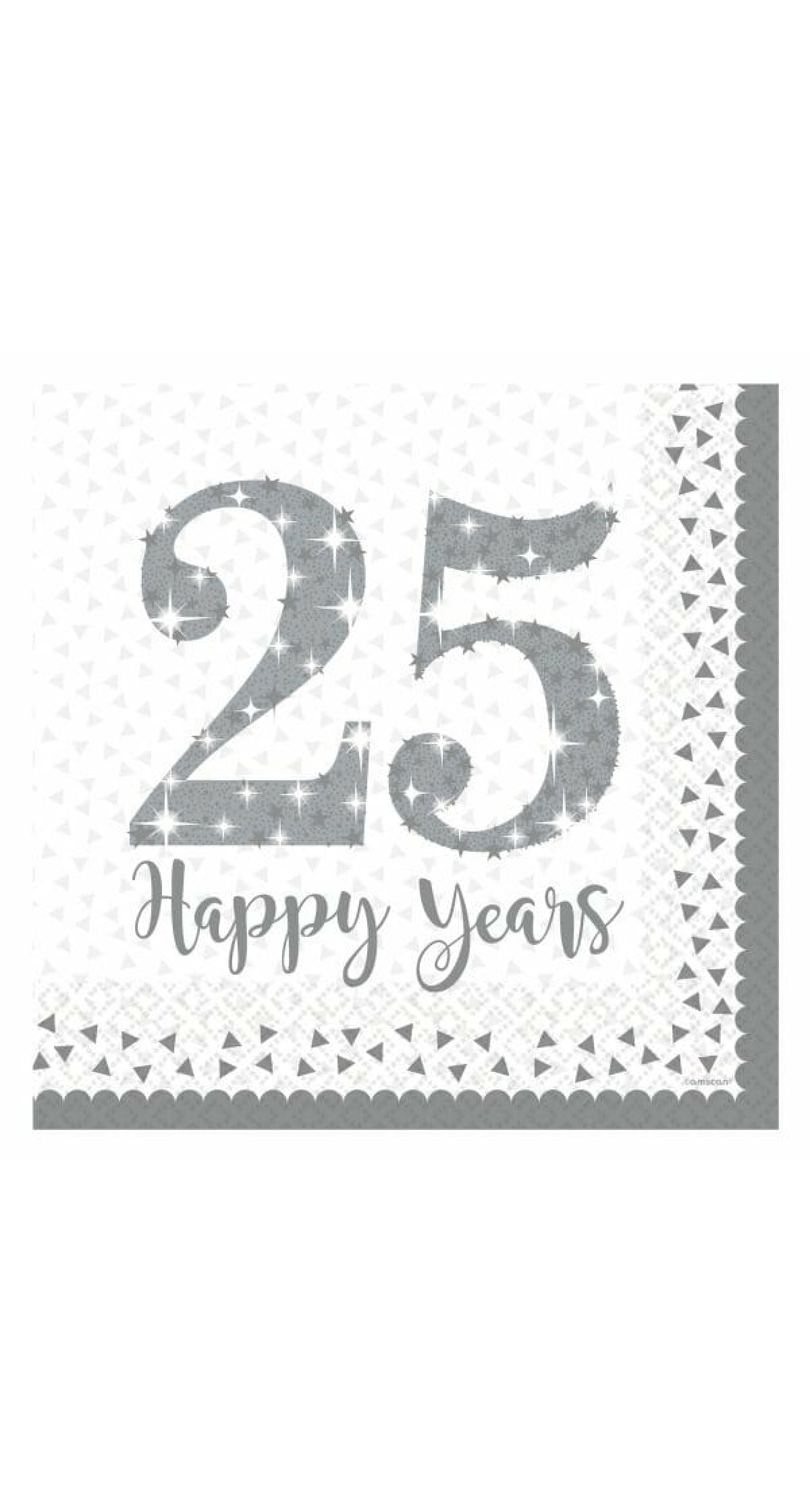 Silver 25th Anniversary Napkins 2 Ply 32.7cm x 32.7cm - 16pk