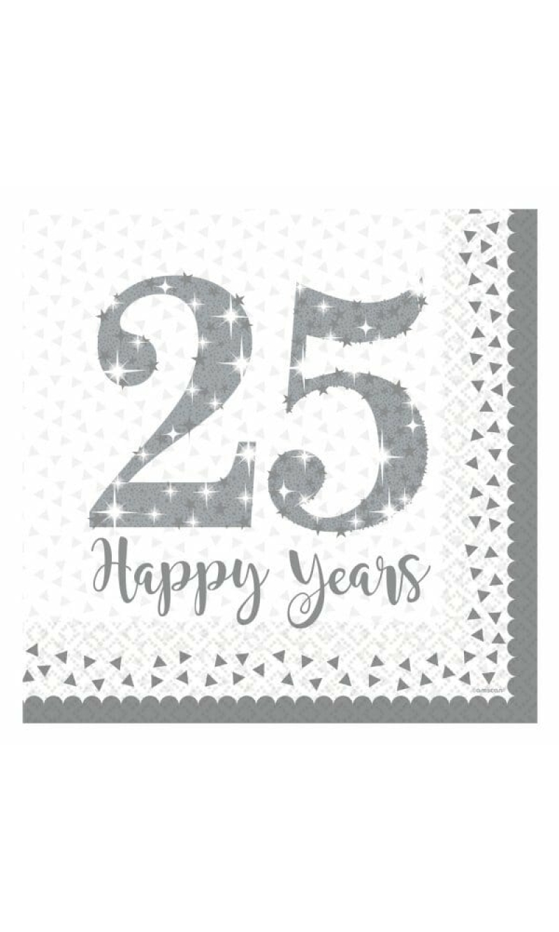Silver 25th Anniversary Napkins 2 Ply 32.7cm x 32.7cm - 16pk