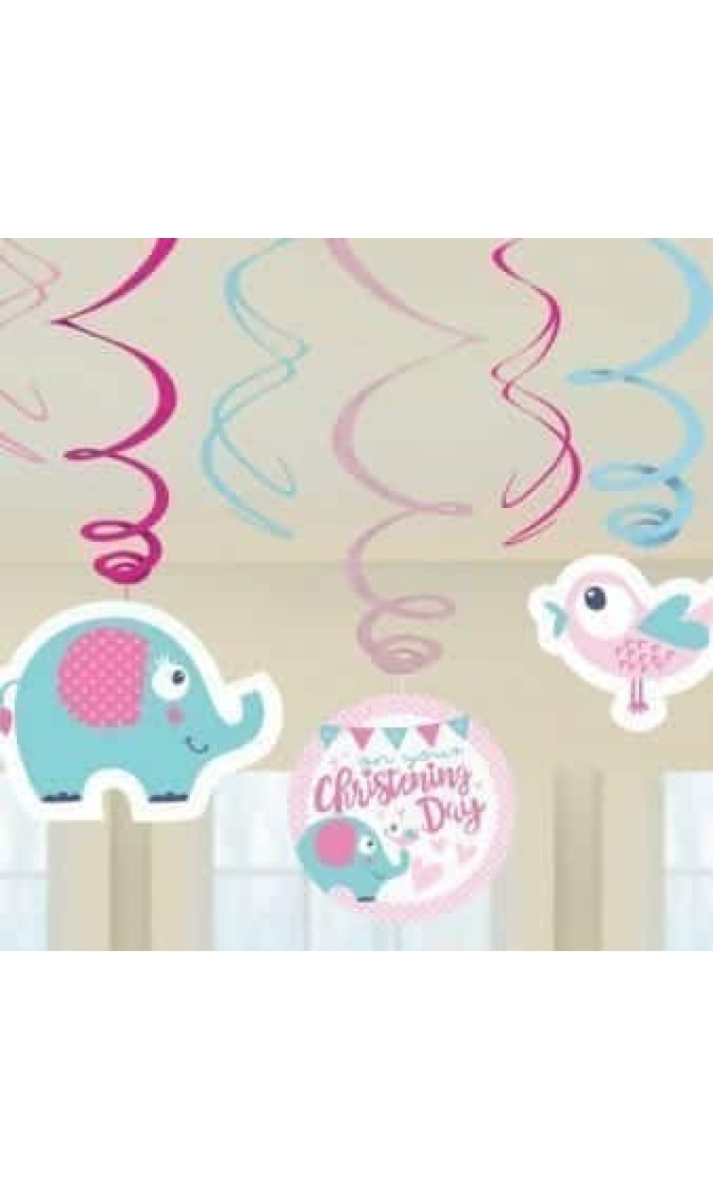 6 Swirl Decoration Christening Pink