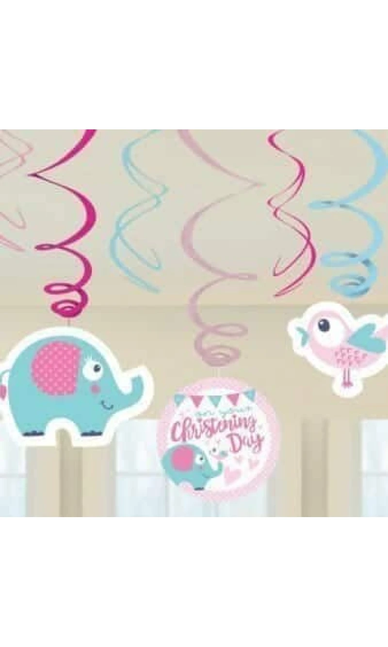 6 Swirl Decoration Christening Pink