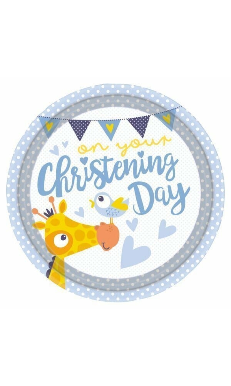 Baby Christening Day Blue Plates 23cm - 8pk