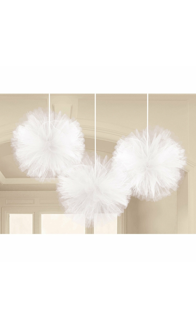 Fluffy Decorations Decorations White Tulle (30.4cm) - 3pk