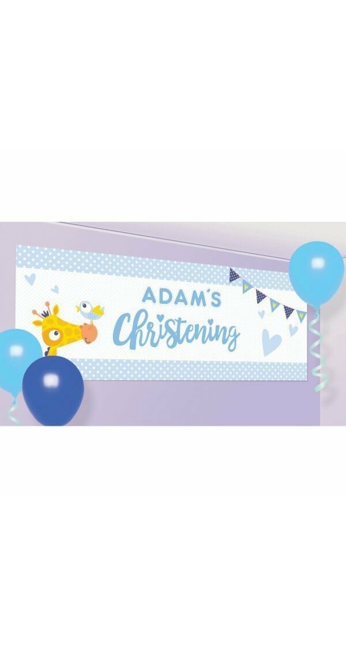 Baby Christening Day Blue Personalised Banner 120cm x 45cm
