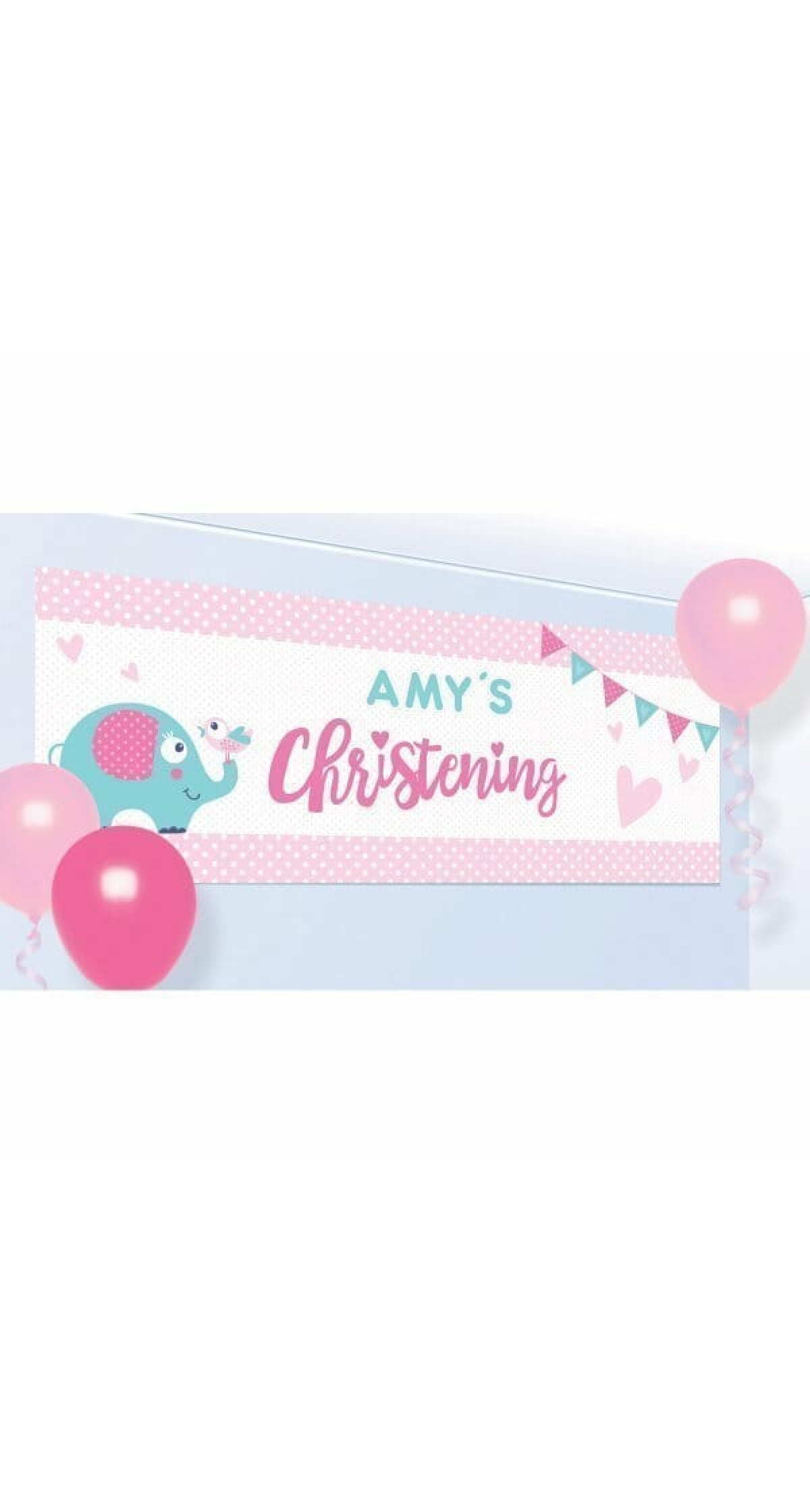 Baby Christening Day Pink Personalised Banner 120cm x 45cm