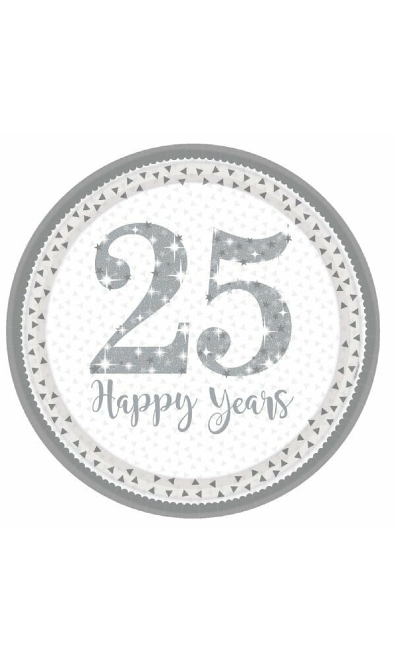 Silver 25th Anniversary Paper Plates 22.9cm - 8pk