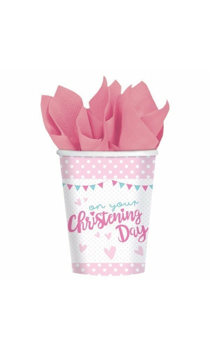 Baby Christening Day Pink Cups 266ml - 8pk